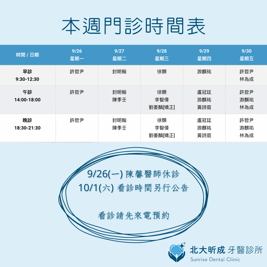 Read more about the article 北大昕成牙醫診所門診公告